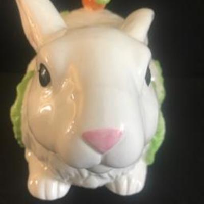 Rabbit Soup Tureen Ladle & White Pink Covered Dish Tray