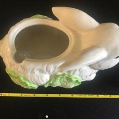 Rabbit Soup Tureen Ladle & White Pink Covered Dish Tray