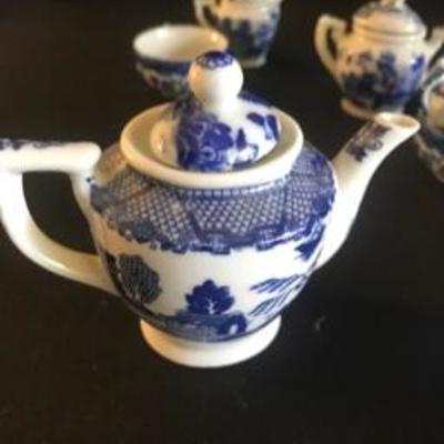 Antique Occupid Japan Childs Tea Set Blue White China 14pc