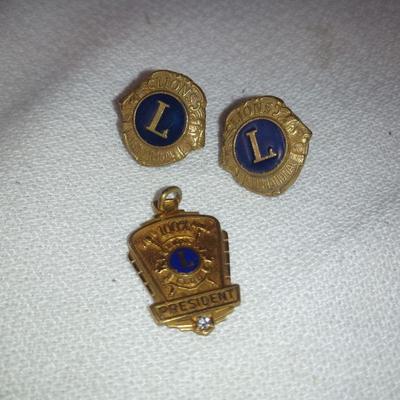 Lion's Club Gold Charm and Pins