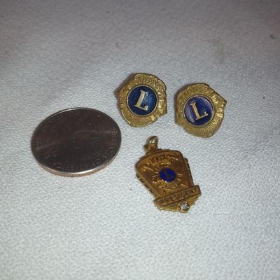 Lion's Club Gold Charm and Pins