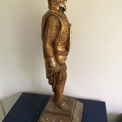 Vintage Large Wooden Gold Knight in Armor Statue