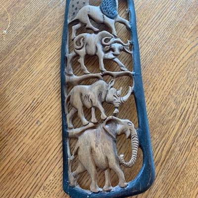 wooden carving of African animals