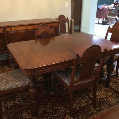 D-101 Antique Spanish revival dining table and six chairs