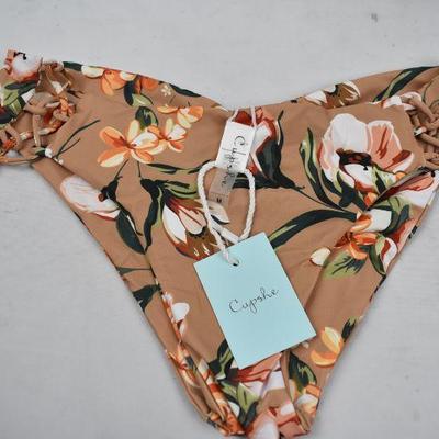 CupShe Bikini, 2 pc Swimsuit. Tan with Orange/Green Florals, Size Medium - New