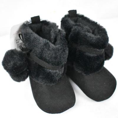 Infant Boots, Black Faux Fur Size 2 (3-6m) by Stepping Stones - New