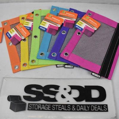 Zipper Pouches for 3-Ring Binders, Qty 6, all different colors - New