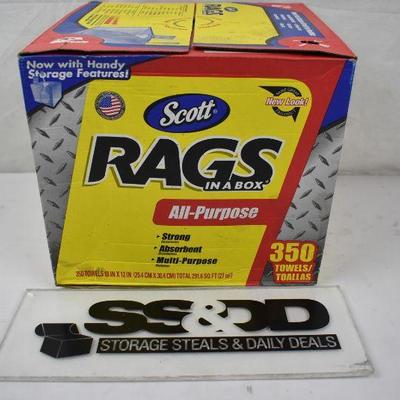 Scott Rags in a Box, 350 Towels, White. Damaged Box - New