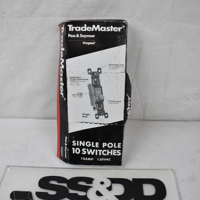 10 Switches, TradeMaster Single Pole 10 Switches 15AMP 120VAC - New