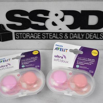 Pacifier Binkies for 0-6m. 2 packages of 2 ea by Philips Avent $14 Retail - New
