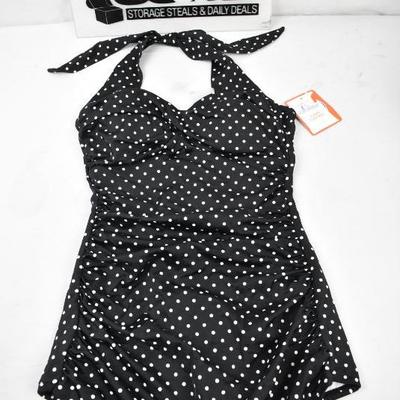 Women's Swimsuit, Black w/ White Polka Dots, Size Small 4/6 by Catalina - New