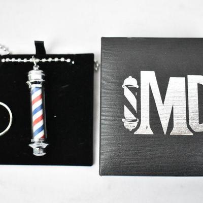 Barber Pole Necklace or Keychain, by MD. Includes Box - Retail $20 - New