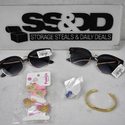 5 pc Accessories Lot: Sunglasses, Earrings, Bracelet, Hair Ties/Clips - New