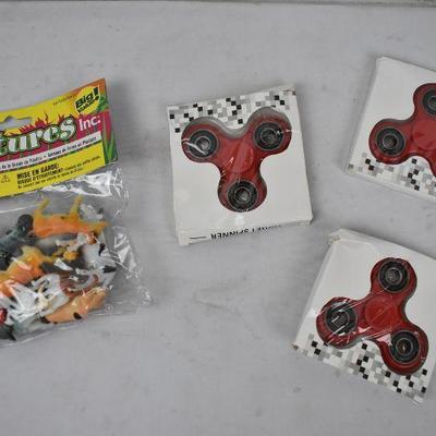 4 pc Kids Toys Lot: Plastic Creatures set of 12 & 3 Fidget Spinners - New