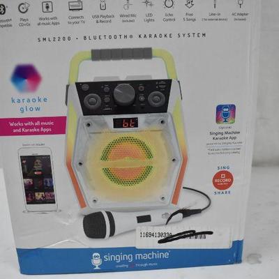 Singing Machine Glow, SML2200, Bluetooth CDG Karaoke Machine, $30 Retail - New