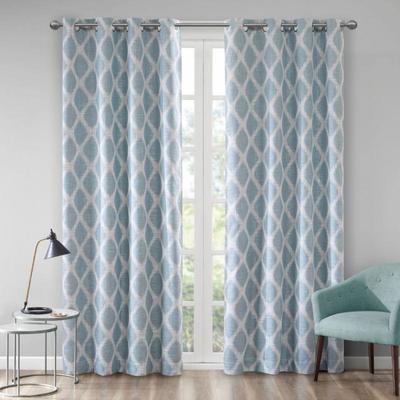2 Window Panel Curtains, Mint/White/Gray Ikat Pattern, 52