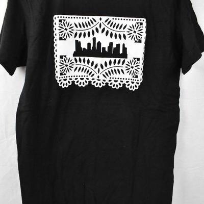 Black T-Shirt with Skyline Design, Size Medium - New
