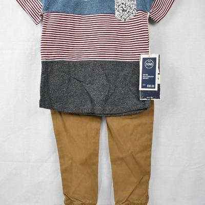 Kids Outfit Size 5: Striped T-Shirt & Brown Pants - Retail $36 - New