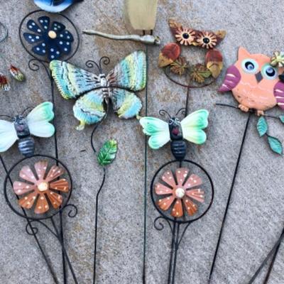 Garden Art Lot #5 whimsical garden stakes butterflies flowers etc, 12 pcs