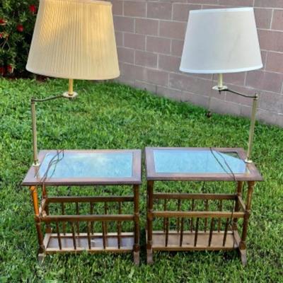 End Table / Lamp Combo wood with glass top, set of 2