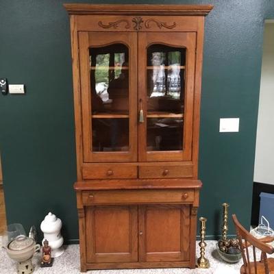 F-137 Antique primitive French country oak cabinet