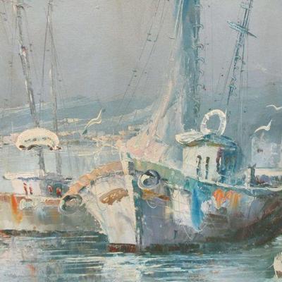 Lot 1 - Oil Painting - Fishing Boats
