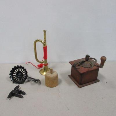 Lot 12- Cast Iron Oil Lamp Wall Sconce - Wooden Butter Mold- Coffee Grinder