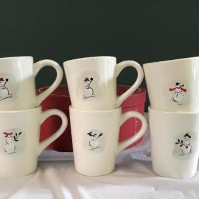 F-161 Williams-Sonoma Snowman Mugs Set of 6 Assorted Designs