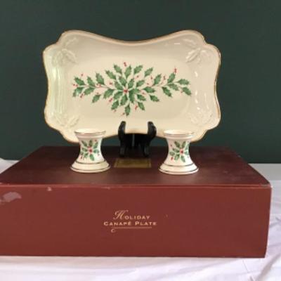 F-162 Lenox Holiday Serving Tray with 2 Candle Holders