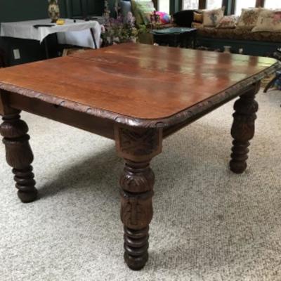 F-165 Antique Heavily Carved Antique Wood Dining Table - No Chairs/Table Only