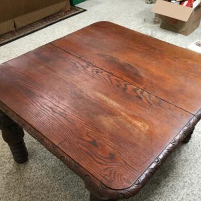 F-165 Antique Heavily Carved Antique Wood Dining Table - No Chairs/Table Only