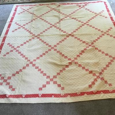 L-107 Antique red and white Irish quilt