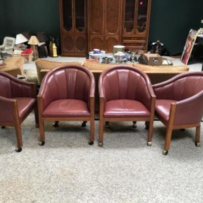 F-166 Mid-Century Leather Barrel Back Chairs on Wheels