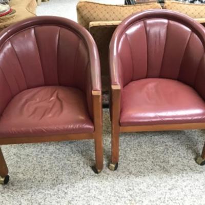 F-166 Mid-Century Leather Barrel Back Chairs on Wheels