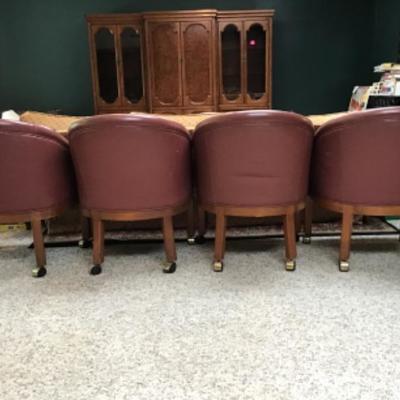 F-166 Mid-Century Leather Barrel Back Chairs on Wheels