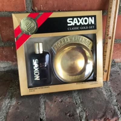 SAXON CLASSIC GOLD SET, AFTERSHAVE AND POCKET CHANGE DISH