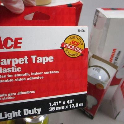 Lot 33 - Light Bulbs - Carpet Tape - Plastic Wood