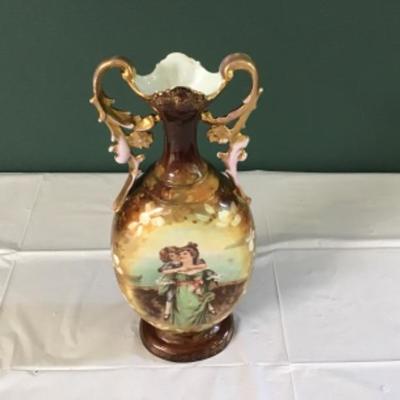 F-167 Antique Victoria Austria Porcelain Hand Painted & Artist Signed Vase