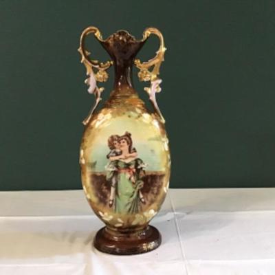 F-167 Antique Victoria Austria Porcelain Hand Painted & Artist Signed Vase