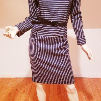 Galanos Couture navy/white striped english wool/silk stitched details