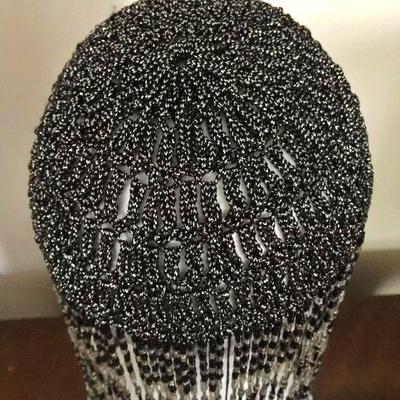 Gatsby Glass beaded Flapper Head Cap all fringes black/silver