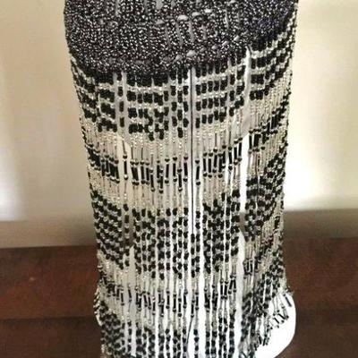 Gatsby Glass beaded Flapper Head Cap all fringes black/silver