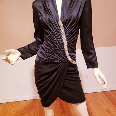 Vtg Vicky Tiel Paris Couture silk dress Swarovski crystals Saks 5th Avenue