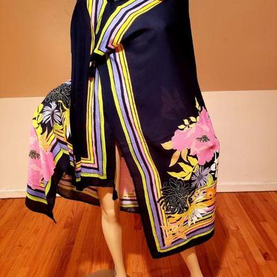 Trina Turk Pareo Collection Floral crepe Rainbow design Tassels