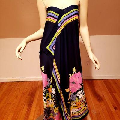 Trina Turk Pareo Collection Floral crepe Rainbow design Tassels