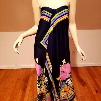 Trina Turk Pareo Collection Floral crepe Rainbow design Tassels