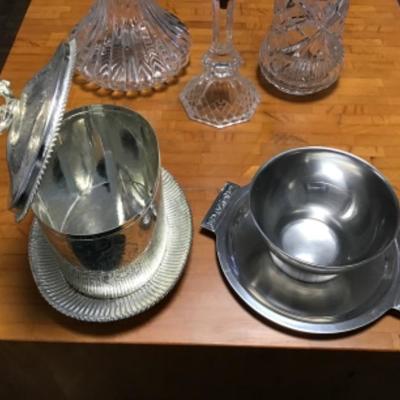 K-106 Nice Lot of Vintage Decanters, Candlestick Holder and Candy/Nut Bowls