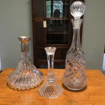 K-106 Nice Lot of Vintage Decanters, Candlestick Holder and Candy/Nut Bowls
