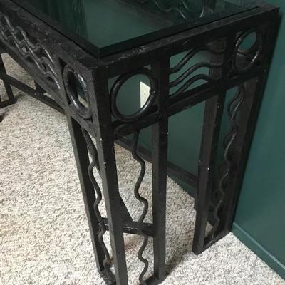 F-168 Rod iron entry table with beveled glass, big and heavy.
