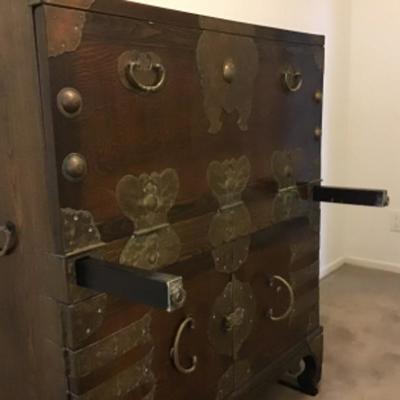 B1-101 Vintage Korean Drop Front Desk with Hidden Compartment